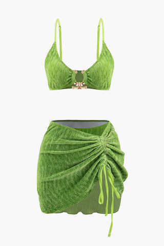 Bikini-Set mit hohem Bund und strukturiertem, gehämmertem Besatz und Sarong zum Schnüren