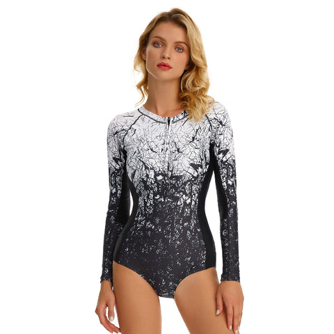 One Piece Swimsuit Long Sleeve Sun Protection UPF 50+ Bathing Suit Floral Print Swimwear