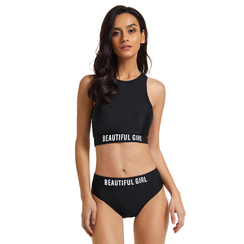 Traje de baño Bikini negro Conjunto deportivo Camiseta sin mangas Traje de baño