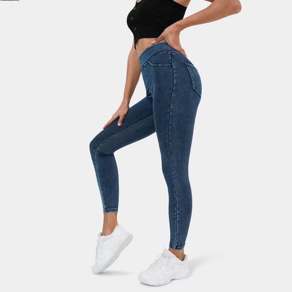 Stretch-Jeansleggings mit hoher Taille