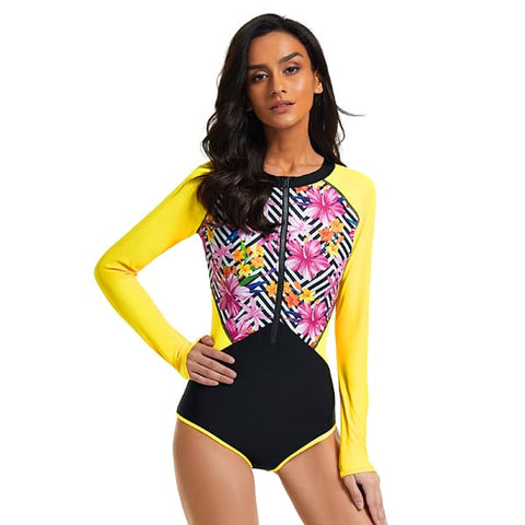 Long Sleeve Bathing Suit One Piece Zipper Swimsuit