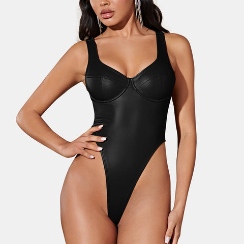 PU Leather Bustier Bodysuit