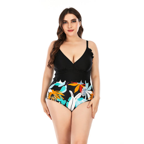 SiySiy Plus Size Swimsuit with Shorts Wavy Two Piece Swimsuit Floral Print Swimwear