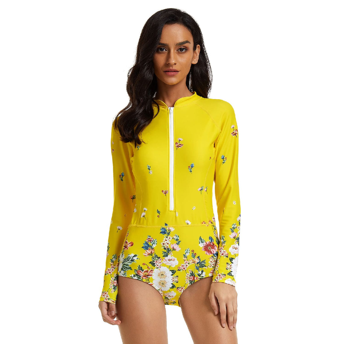 Traje de baño amarillo de manga larga, ropa de playa