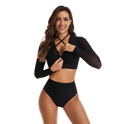 Traje de baño Rash Guard de manga larga, traje de baño de 2 piezas con top corto