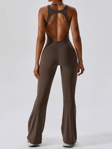 Brushed Flare Jumpsuit Open Back