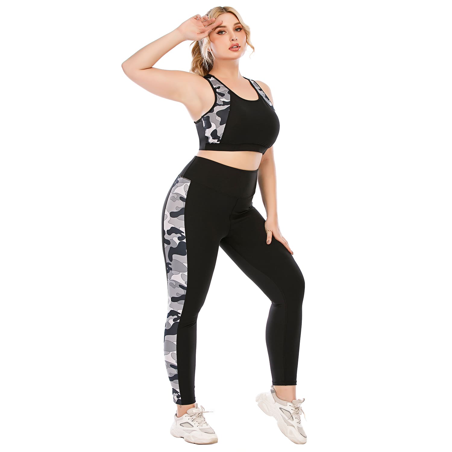 Plus Size Yoga-Kleidung Schwarzes Trainingsset für Damen