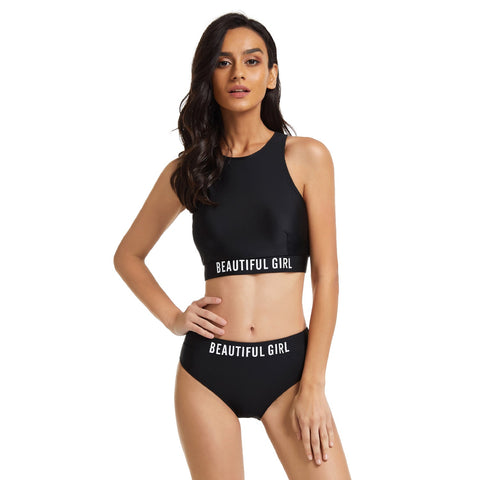 Traje de baño Bikini negro Conjunto deportivo Camiseta sin mangas Traje de baño