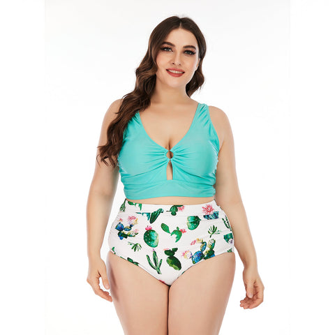 SiySiy Plus Size Two Piece Swimsuit Chest Buckle Fruit Pattern Swimsuit