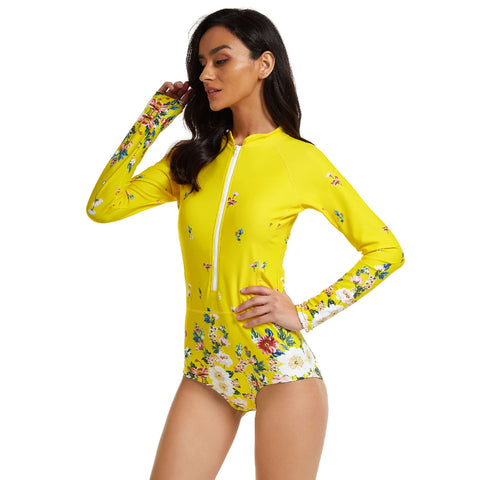 Traje de baño amarillo de manga larga, ropa de playa