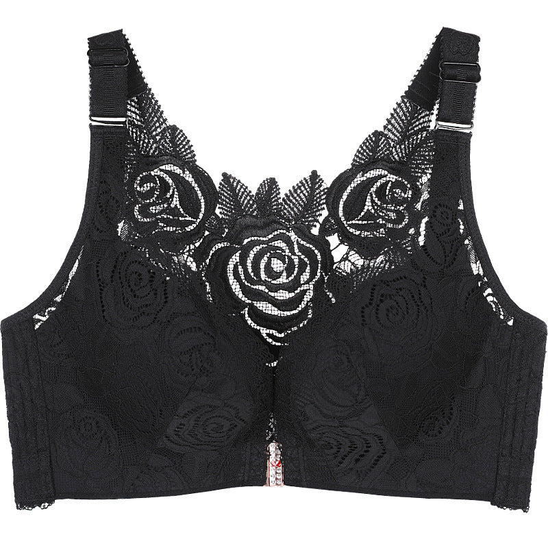 Plus Size Front Closure Floral Lace Wirefree Bra