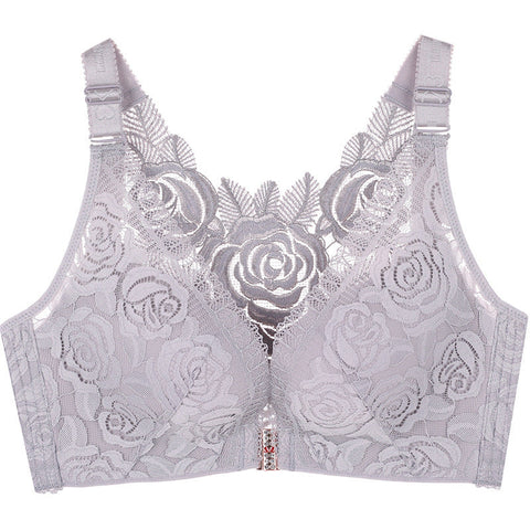 Plus Size Front Closure Floral Lace Wirefree Bra