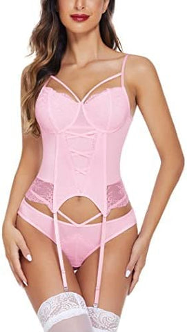 Conjunto de lencería Avidlove para body de encaje con liguero, camisón tipo babydoll sin medias