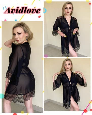 Bata de lencería Avidlove, bata tipo kimono de encaje, bata de baño, camisón tipo babydoll 