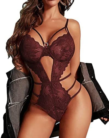 Avidlove Teddy-Dessous für tiefen V-Ausschnitt, Dessous-Bodysuit, Spitze, einteilig, Babydoll 