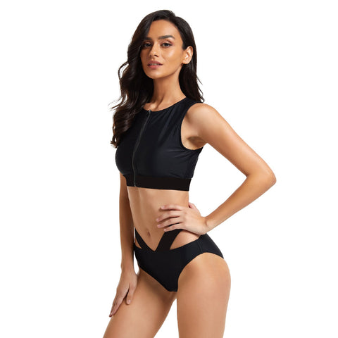 Traje de baño para conjunto de bikini negro Bikini de cintura alta