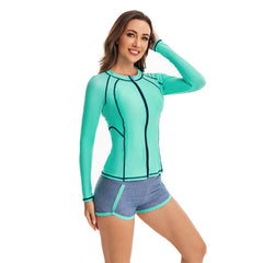 Zipper Long Sleeve Swimsuits for Blue Color