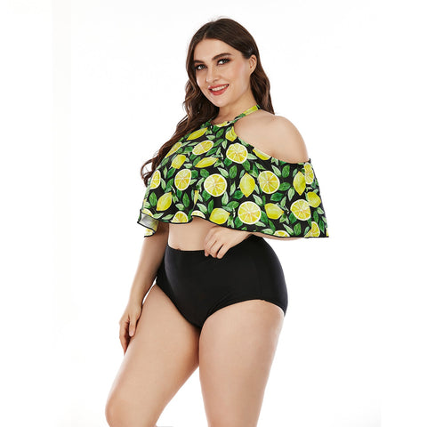 Traje de baño tankini de talla grande SiySiy con parte inferior triangular y hombros descubiertos, traje de baño de dos piezas con estampado de frutas