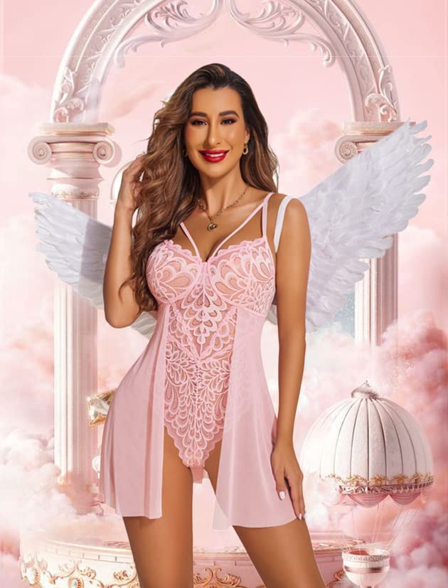 Avidlove Babydoll-Dessous für Blumenmuster, Druckknopf-Schritt, Teddy-Chemise, Nachthemd, Spitzen-Nachthemd 