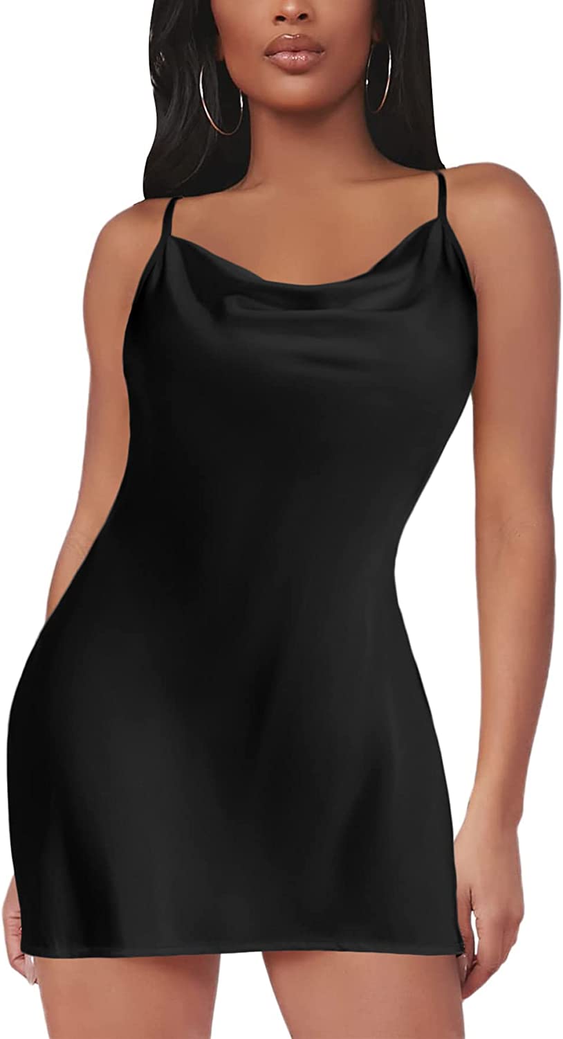 Camisón de satén Avidlove para dormir, camisón de seda con escote vuelto, lencería tipo babydoll con abertura lateral