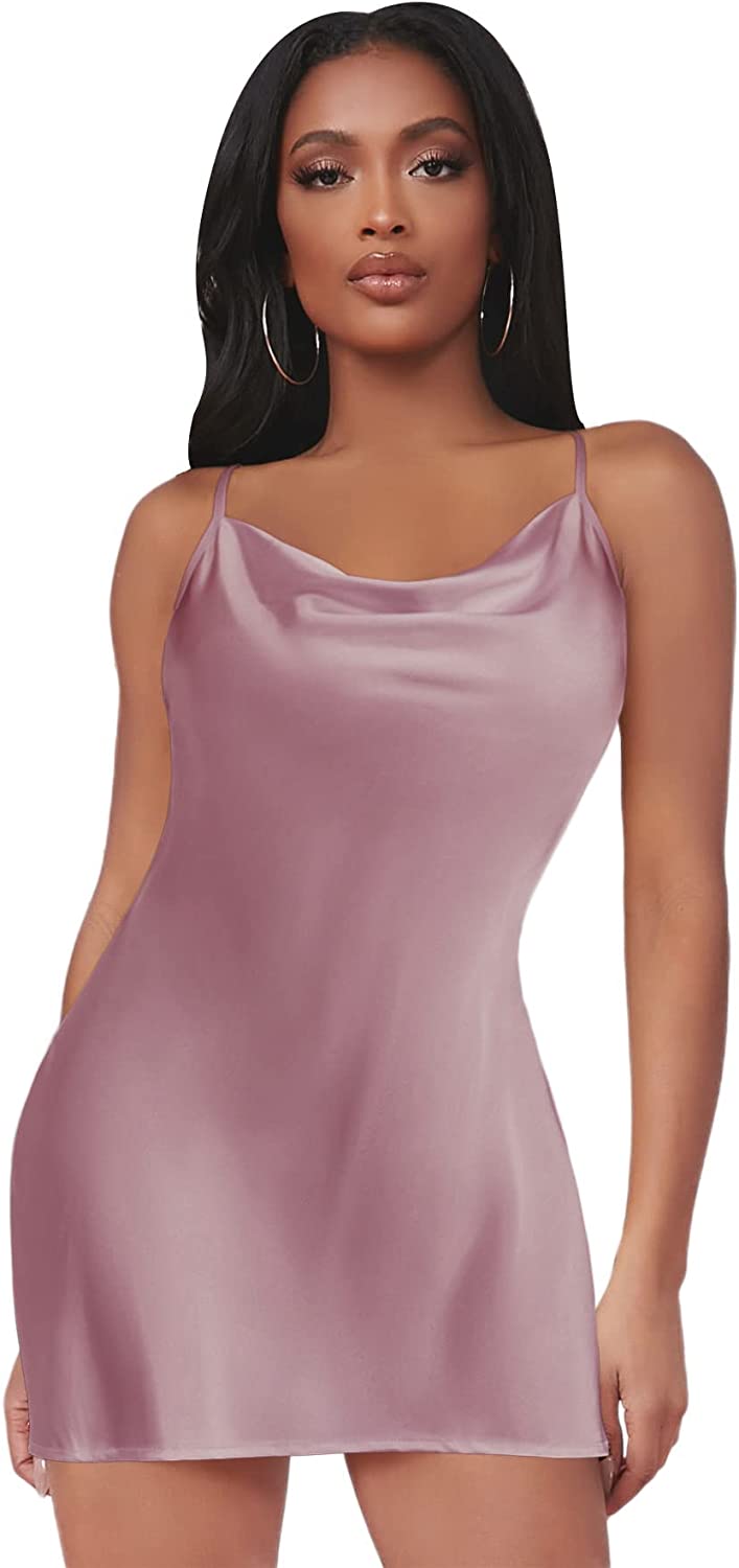 Avidlove Nachtwäsche Satin Nachthemd Seide Nigtie Wasserfallausschnitt Dessous Seitlich geschlitztes Babydoll Chemise