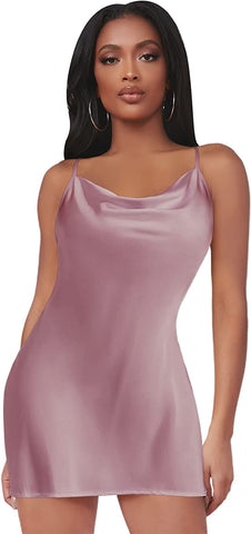 Camisón de satén Avidlove para dormir, camisón de seda con escote vuelto, lencería tipo babydoll con abertura lateral