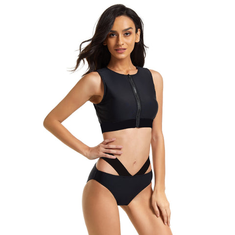 Traje de baño para conjunto de bikini negro Bikini de cintura alta