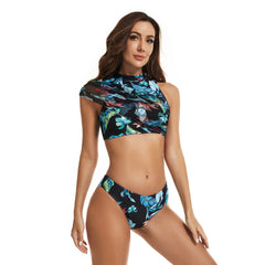 Sleeveless Swimsuit Two Piece Crop Tops Rash Guard