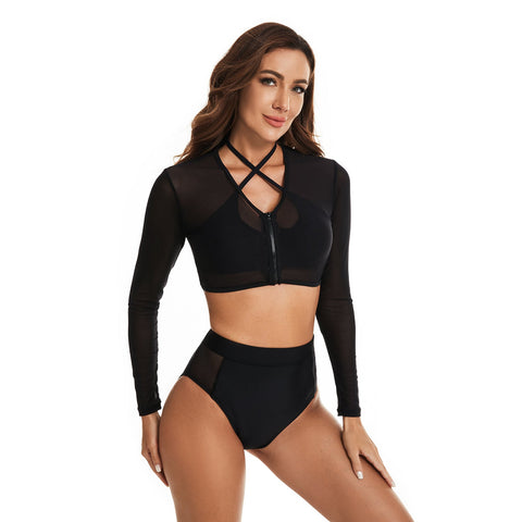 Traje de baño Rash Guard de manga larga, traje de baño de 2 piezas con top corto