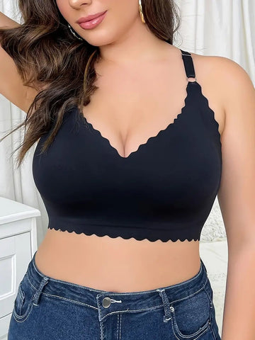 Semicircle Decorative Border Wireless Bra Black