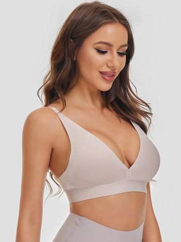 Bralette sólido sin aros con escote pronunciado