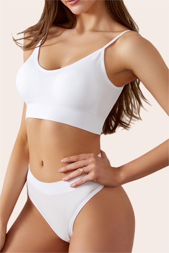 Conjunto de sujetador push-up y ropa interior sin aros, cómodo y suave con copa triangular francesa, color blanco