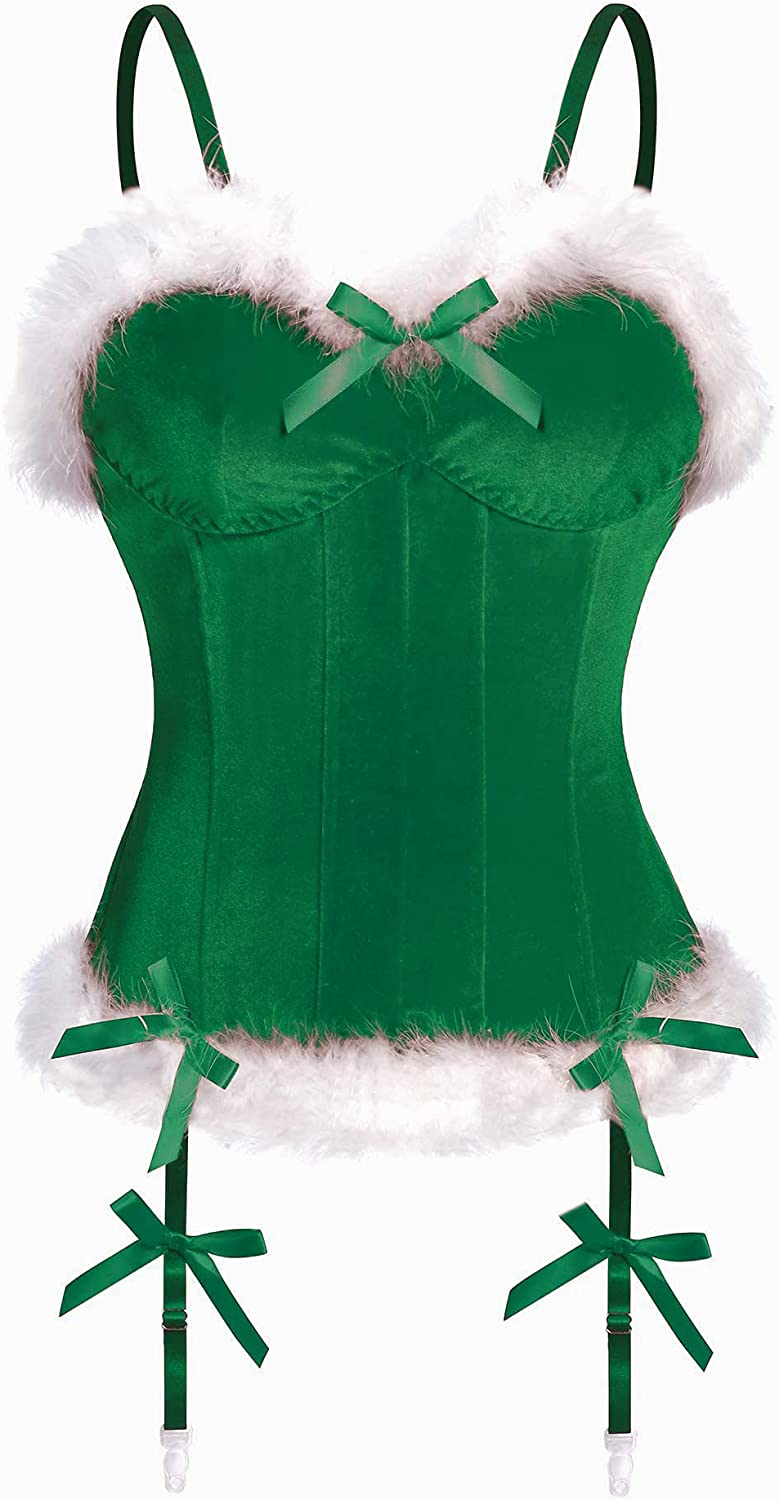 Avidlove Christmas Lingerie for Santa Costume Bustier Corset Top Bodysuit Garter Lingerie