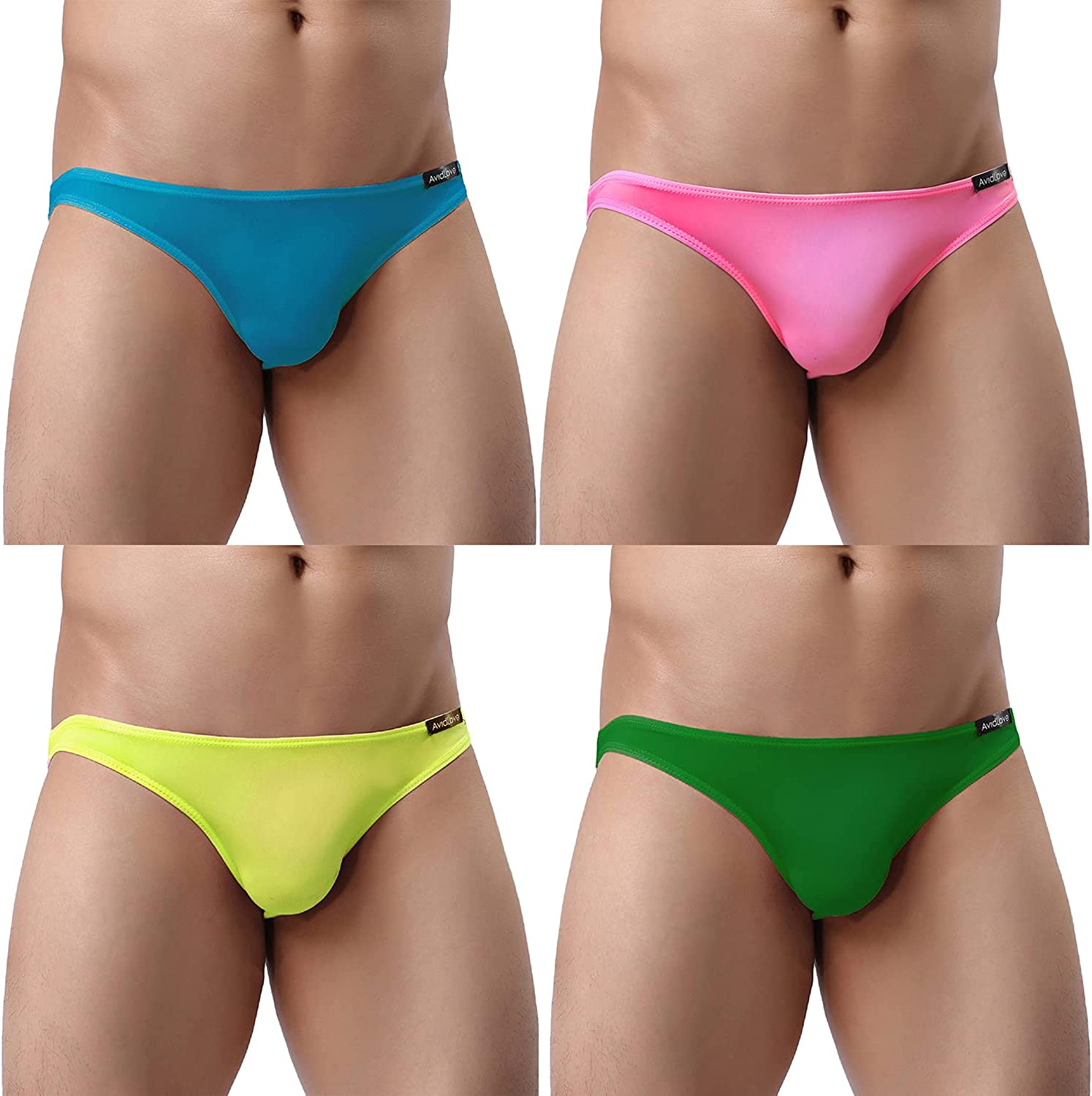 Pack de 4 calzoncillos tipo bikini elásticos de tiro bajo clásicos para hombre de Avidlove Underwear 