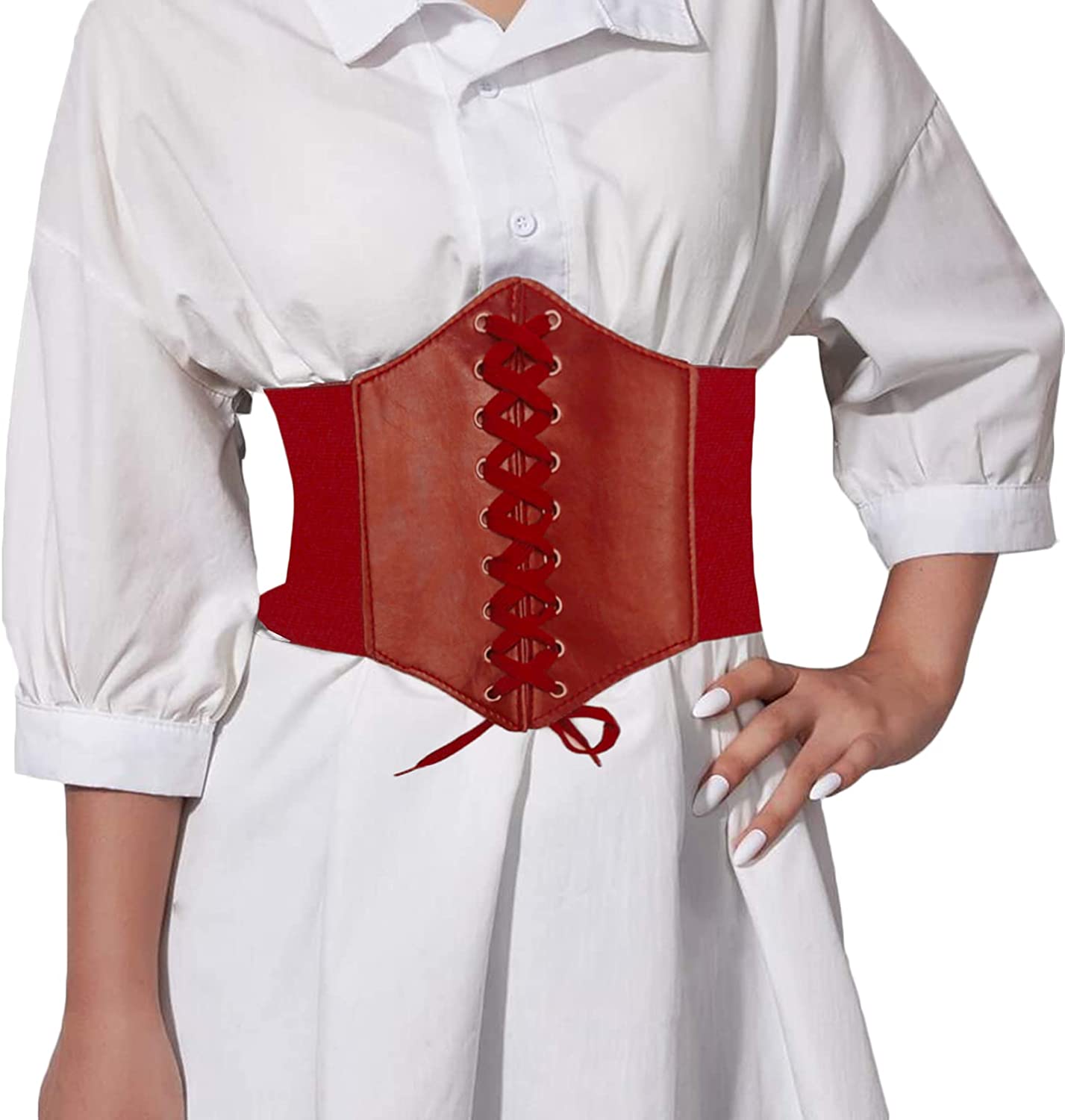 Avidlove Waspie Corset Belt Lace Up Waist Belt Leather Gothic Corset Belt