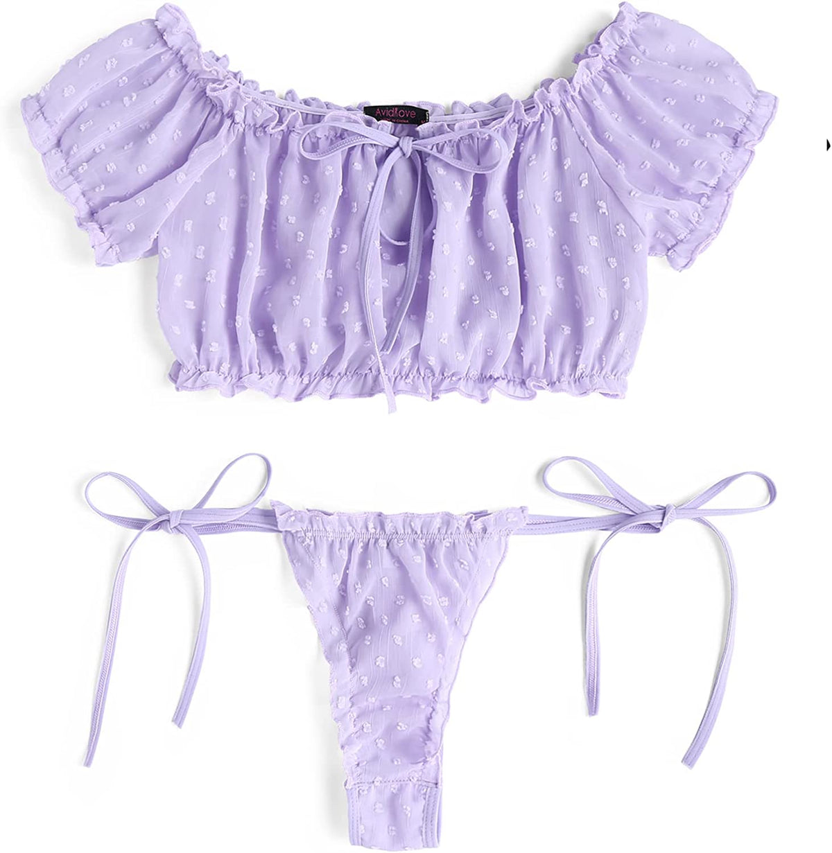 Avidlove Bra and Panty Set Ruffle Lingerie Set Mesh Babydoll Chemise