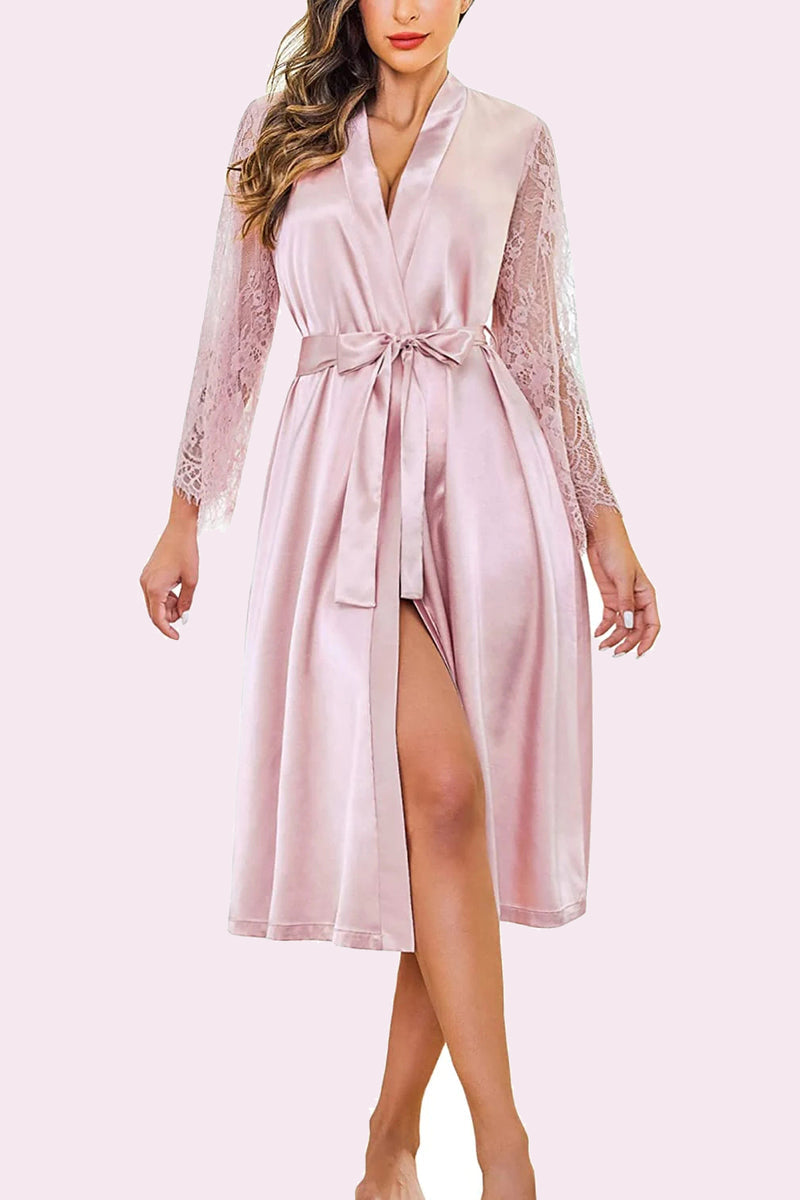 Bata tipo kimono con encaje floral de Avidlove, bata de manga larga, bata de baño, bata de novia, ropa de dormir 