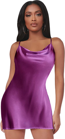 Camisón de satén Avidlove para dormir, camisón de seda con escote vuelto, lencería tipo babydoll con abertura lateral