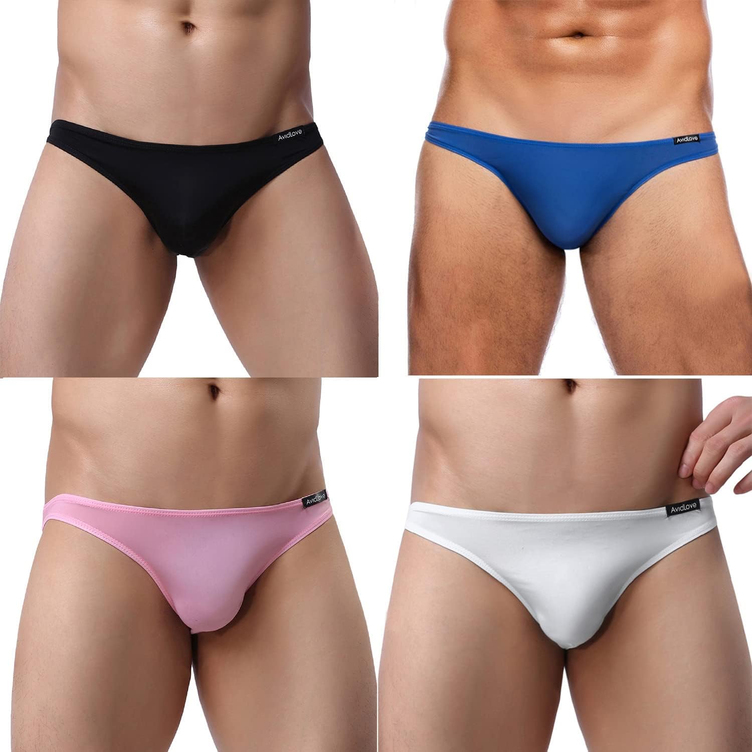 Pack de 4 calzoncillos tipo bikini elásticos de tiro bajo clásicos para hombre de Avidlove Underwear 