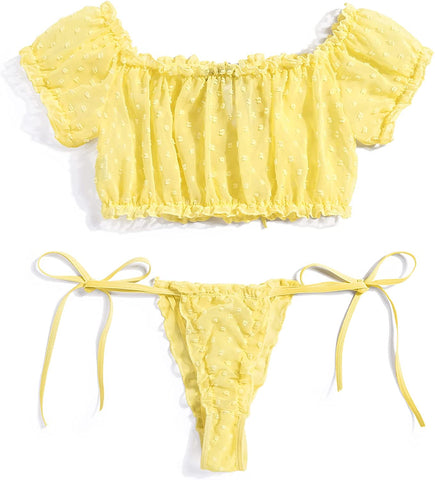 Conjunto de sujetador y braguita Avidlove Conjunto de lencería con volantes Camisola babydoll de malla