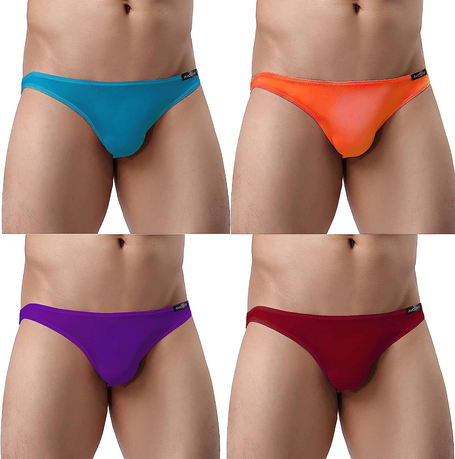 Pack de 4 calzoncillos tipo bikini elásticos de tiro bajo clásicos para hombre de Avidlove Underwear 