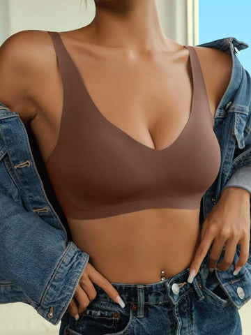 Solides nahtloses Bralette Braun