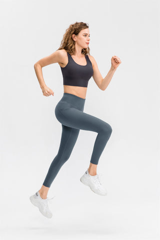 Stretch-Sport-Leggings mit hoher Taille und Taschen