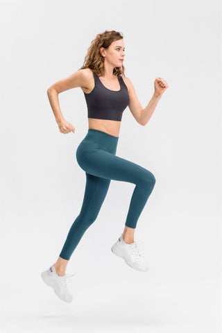 Stretch-Sport-Leggings mit hoher Taille und Taschen