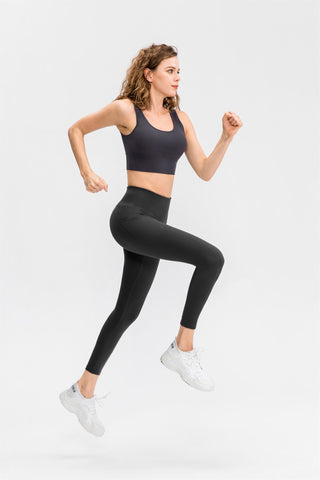 Stretch-Sport-Leggings mit hoher Taille und Taschen