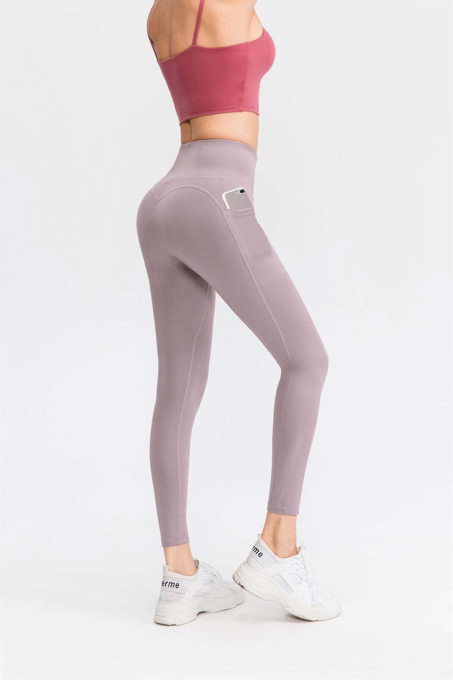 Stretch-Sport-Leggings mit hoher Taille und Taschen