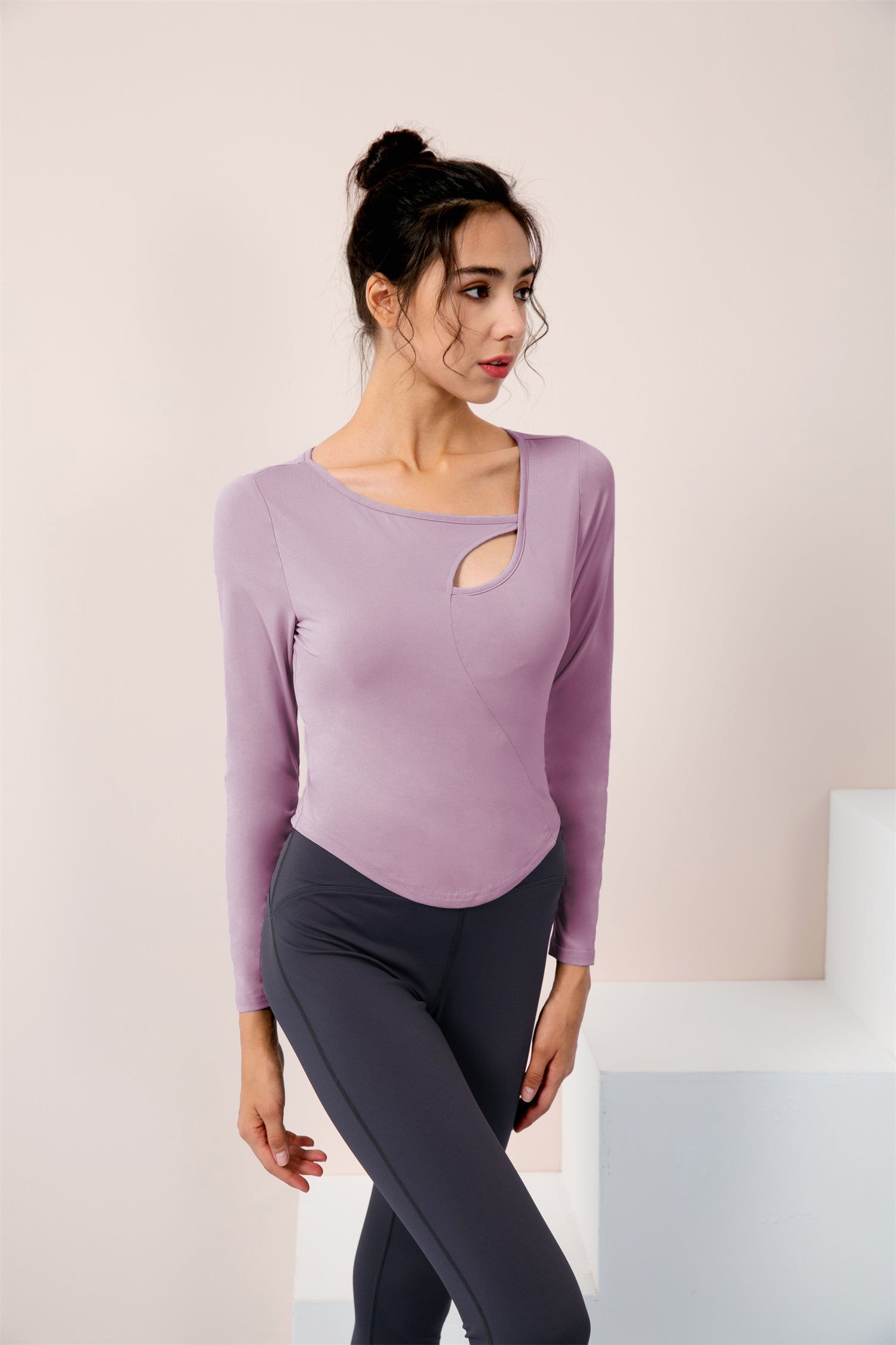 Long Sleeve Cut Out Hole Sports Top