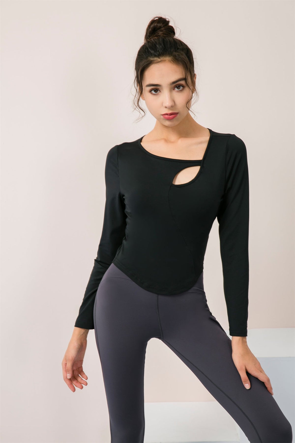 Long Sleeve Cut Out Hole Sports Top