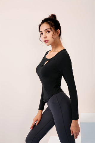 Long Sleeve Cut Out Hole Sports Top