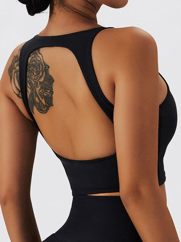 Live In Rib Crew Neck Backless Crop Top